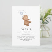 ベアファースト誕生日招待状ブルーハートバルーン 招待状 (スタンド正面)