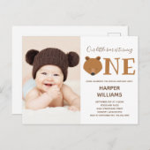 ベアフォトアニマルファースト誕生日 インビテーションポストカード (正面/裏面)