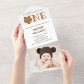 ベアフォトキュートファースト誕生日招待状 オールインワン招待状 (貼ってはがせる)