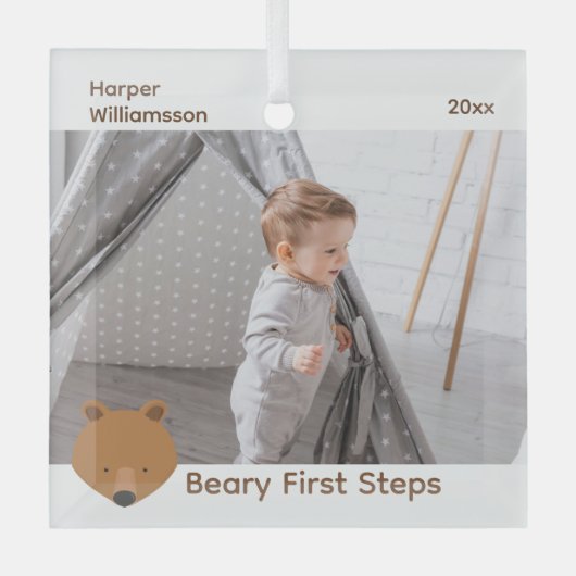 ベアフォトベビーファーストステップクリスマス ガラスオーナメント (正面)