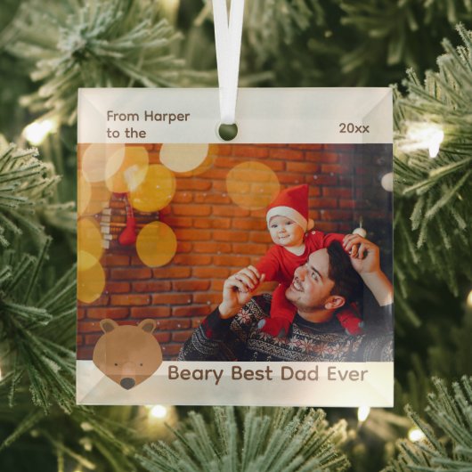 ベアフォト最高のパパクリスマス ガラスオーナメント (インサイチュ)