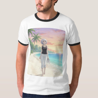 ベアフットサンセットストロール – トロピカルビーチアート Tシャツ