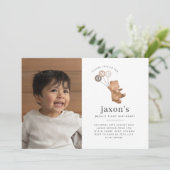 ベアブラウンバルーン写真1st誕生日招待状 招待状 (スタンド正面)