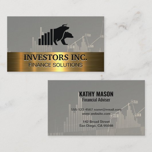 ベアブルロゴ |株価チャート |金属金ゴールド 名刺 (正面/裏面)