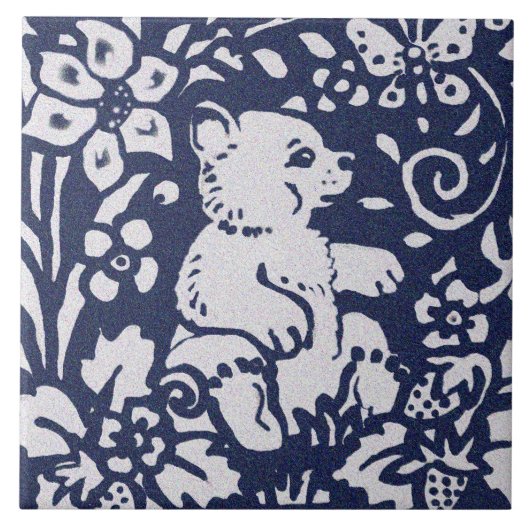 ベアブルーグレー花崗岩の石木地動物アート タイル (正面)