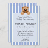 ベアブルーストライプ誕生日招待状 招待状 (正面/裏面)