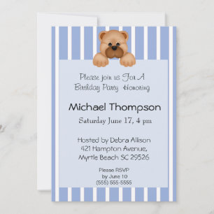 ベアブルーストライプ誕生日招待状 招待状
