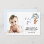 ベアブルーバルーンベビー写真サンキューカード サンキューカード (正面/裏面)