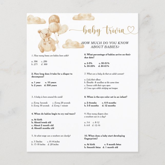 ベアベビートリビア |赤ちゃんシャワーゲーム (正面)