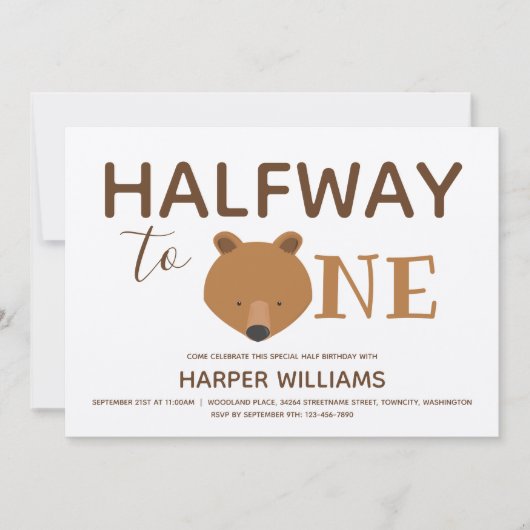 ベアベビーハーフ誕生日招待状 招待状 (正面)