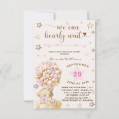 ベアベビーピンクガールベビーシャワーヴィンテージ 招待状 (正面)