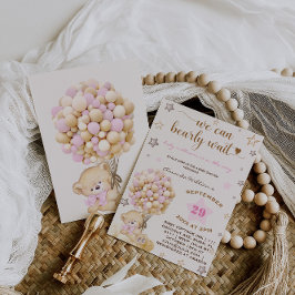 ベアベビーピンクガールベビーシャワーヴィンテージ 招待状