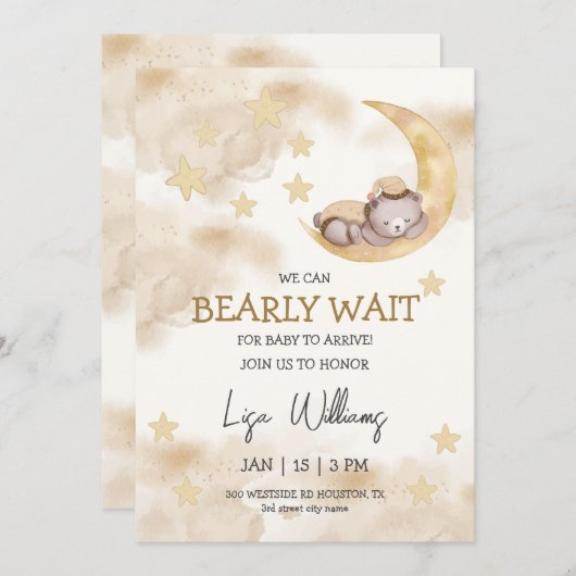 ベアベー男女兼用ビーシャワー私たちは心から待つことができる 招待状 (正面/裏面)