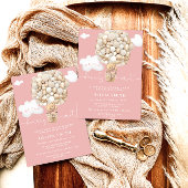 ベアホットエアバルーンピンクの女の子ベビーシャワー 招待状