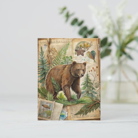 ベアボタニカルヴィンテージアンティークウッドランド自然 ポストカード (スタンド正面)