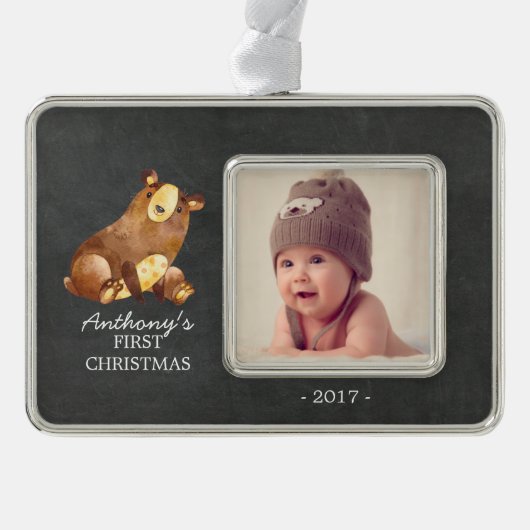 ベアボーイズベビー第1回クリスマスフォトオーナメント シルバープレートフレームオーナメント (正面)