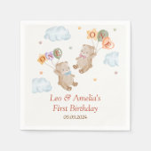 ベアボーイ女の子ツインズ – 合同誕生日 スタンダードカクテルナプキン (正面)