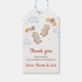 ベアボーイ女の子ツインズ – 最初の誕生日パーティー ギフトタグ (正面)