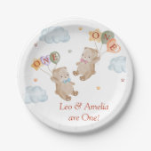 ベアボーイ女の子ツインズ – 最初の誕生日パーティー ペーパープレート (正面)