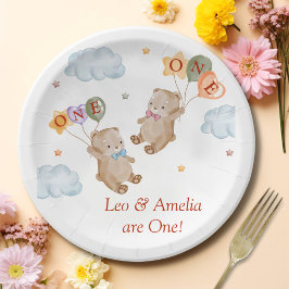 ベアボーイ女の子ツインズ – 最初の誕生日パーティー ペーパープレート