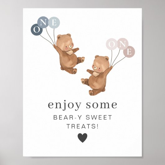 ベアボーイ女の子ツインズ – 1st誕生日 – トリートサイン ポスター (正面)