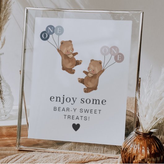 ベアボーイ女の子ツインズ – 1st誕生日 – トリートサイン ポスター