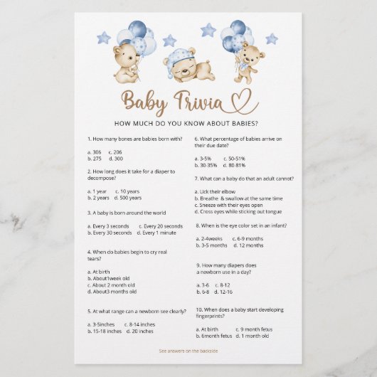 ベアボーイ赤ちゃんシャワーベビートリビア (正面)