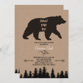 ベアボーイ赤ちゃんシャワー素朴ウッドランドクラフト 招待状 (正面/裏面)