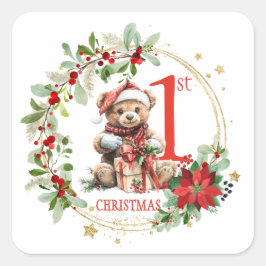 ベアポインセチア葉ベビー初めてのクリスマス スクエアシール