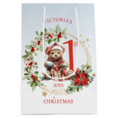 ベアポインセチア葉ベビー初めてのクリスマス ミディアムペーパーバッグ (裏面)