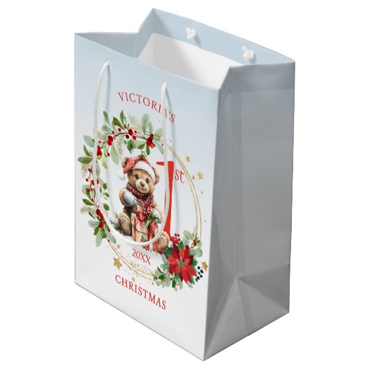 ベアポインセチア葉ベビー初めてのクリスマス ミディアムペーパーバッグ (裏面アングル)