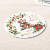 ベアポインセチア葉ベビー初めてのクリスマス ラウンドペーパーコースター (アングル)