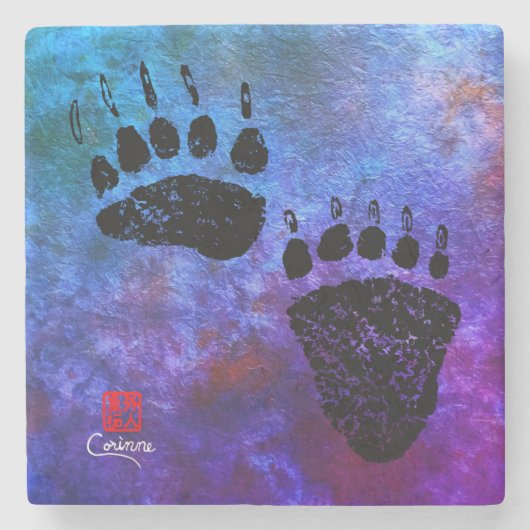 ベアポーズオンブルー – 大理石コースター ストーンコースター (正面)