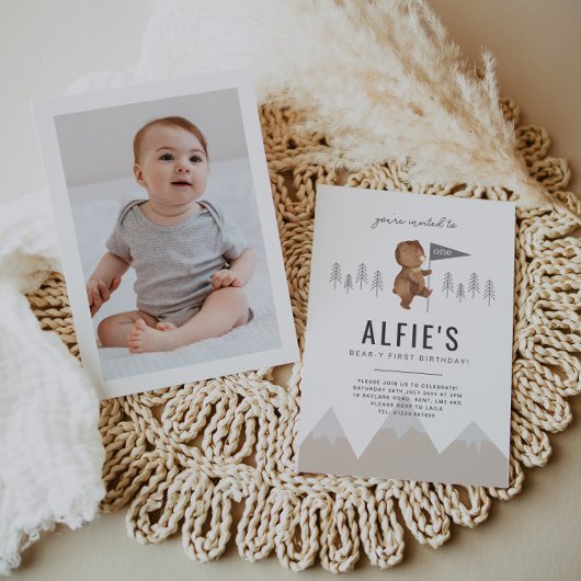 ベアマウンテンズファースト誕生日フォト招待状 招待状