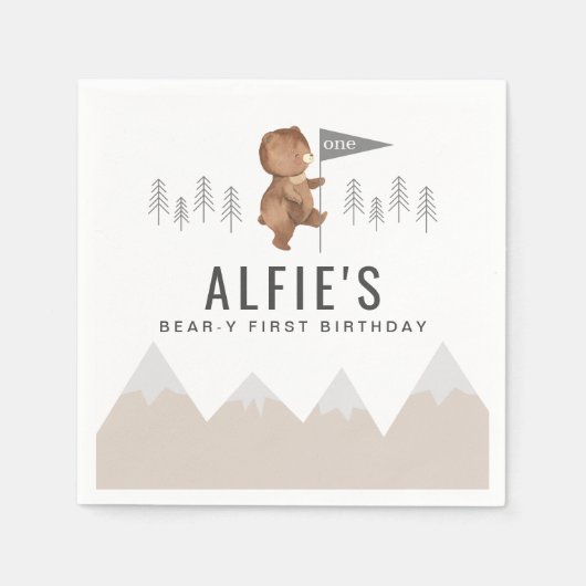 ベアマウンテンズファースト誕生日 スタンダードカクテルナプキン (正面)