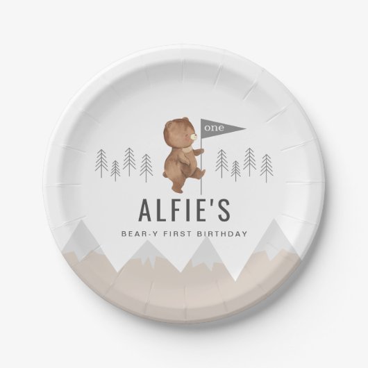ベアマウンテンズファースト誕生日 ペーパープレート (正面)