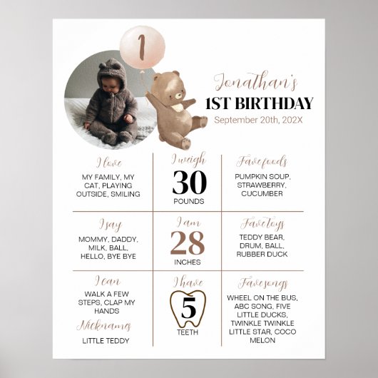 ベアモダンバルーン誕生日マイルストーン記号 ポスター (正面)