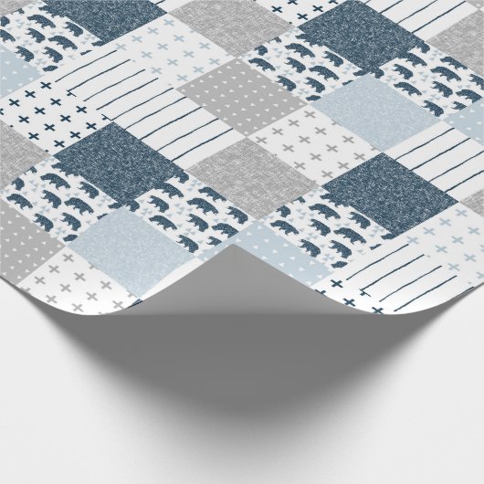 ベアモダン男の赤ちゃんパッチワーク ラッピングペーパー (角)