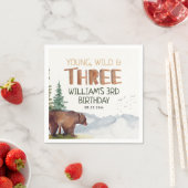 ベアヤング野生と3人の少年3歳の誕生日 スタンダードカクテルナプキン (インサイチュ)