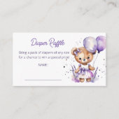 ベアリぬいぐるみ紫色のベビーシャワーおむつラッフル エンクロージャーカード (正面)