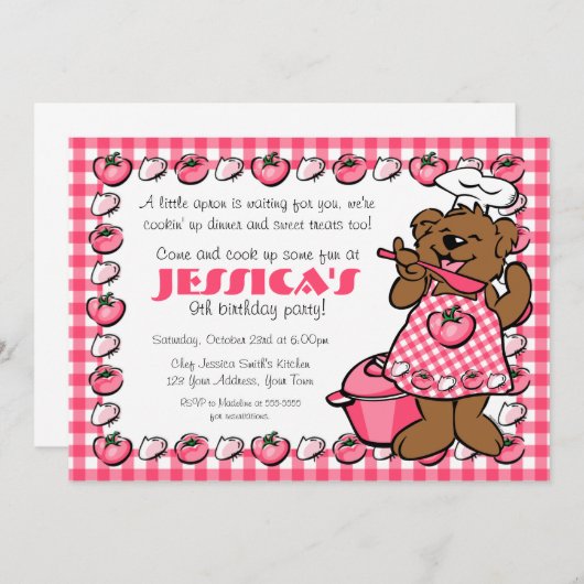 ベアリトルシェフパーティの招待状 招待状 (正面/裏面)