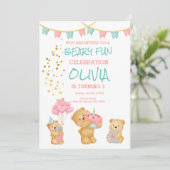 ベアリーおもしろい(ケーキ、熊、ピンク、ティール（緑がかった色）) 招待状 (スタンド正面)