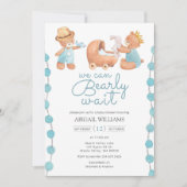 ベアリーウェイトブルーテディベアベビーシャワー 招待状 (正面)