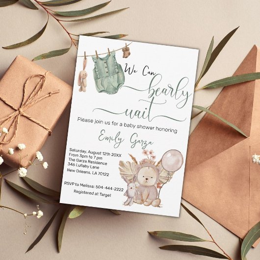 ベアリーウェイトベイビーシャワー（クマの赤ちゃんが楽しみで仕方ない！ベイビーシャワー） 招待状