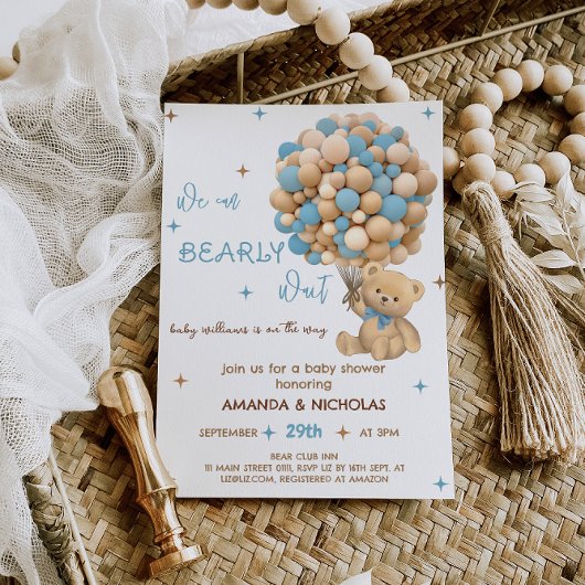 ベアリーウェイベアーブルーボーイシャワー 招待状