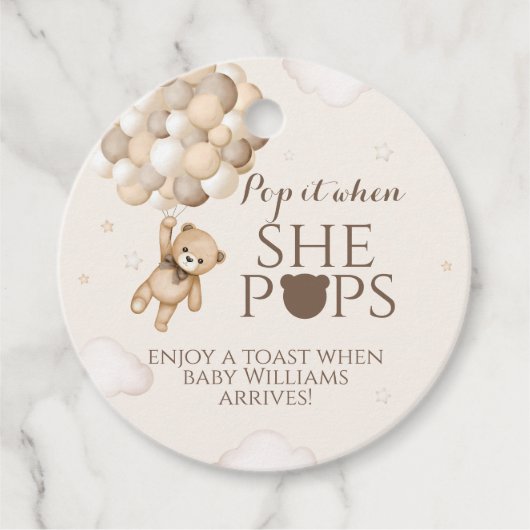 ベアリー待ちクマ気球彼女はポップ赤ちゃんシャワー フェイバータグ (正面)