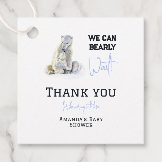 ベアリー待ち極熊ブルーボーイウィンターベイビーシャワー フェイバータグ (正面)