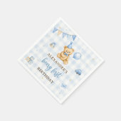 ベアリー1歳の誕生日くま青バルーン スタンダードカクテルナプキン (角)