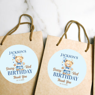 ベアリ最初の男の子の誕生日かわいいテディのお願い ラウンドシール