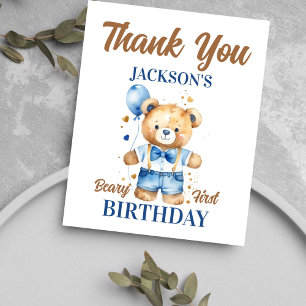 ベアリ最初の男の子の誕生日かわいいテディサンキューカード